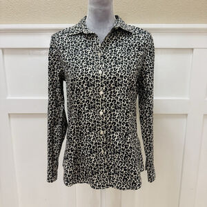 Talbots Leopard Print Shirt Size:10P Blouse Button Down Long Sleeves Cotton